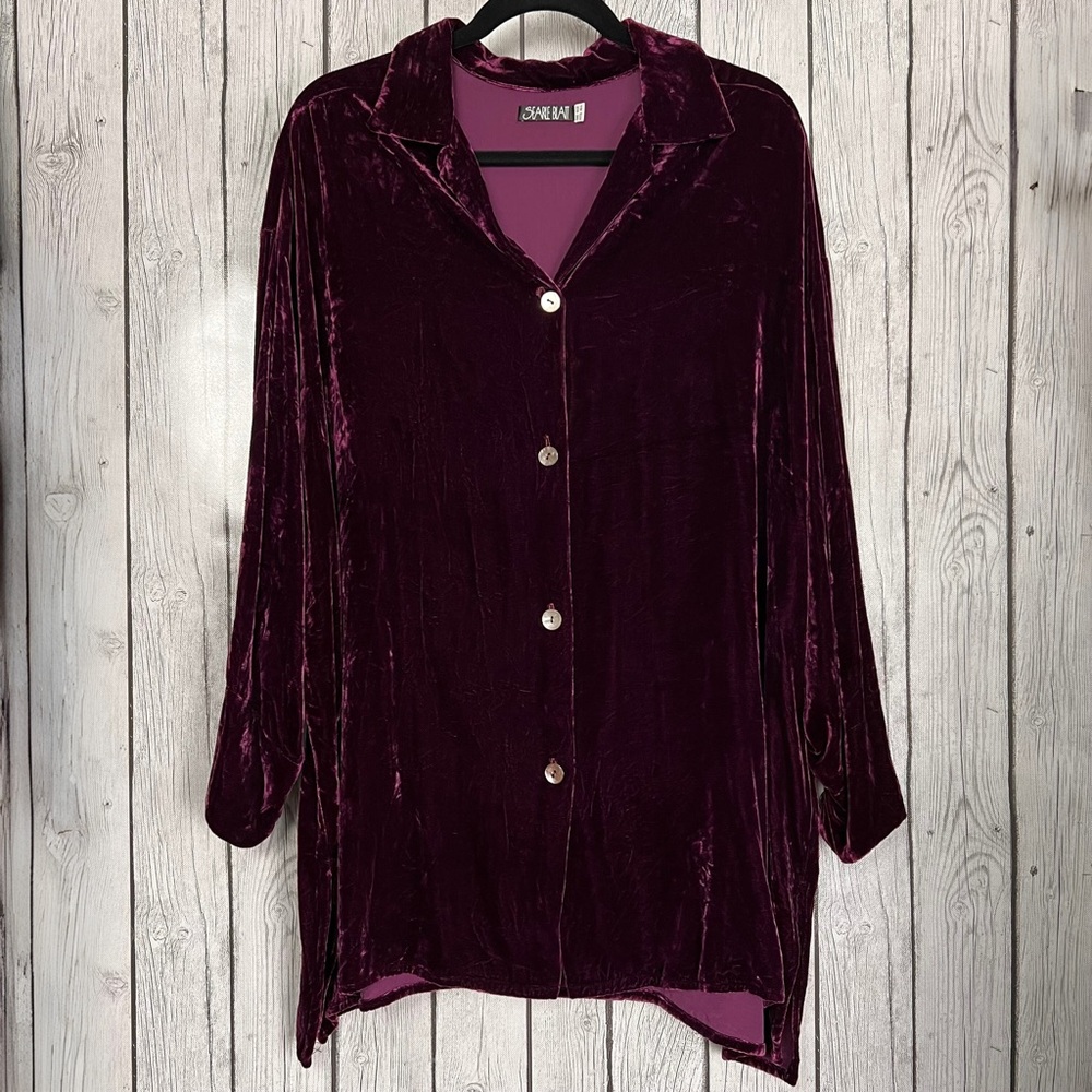 Velvet Button-Up Shirt in Rich Burgundy